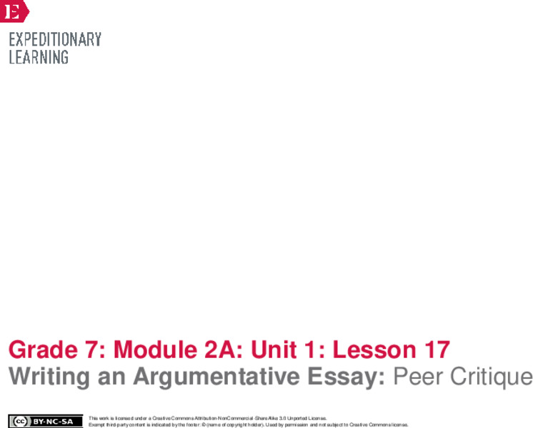 Writing an Argumentative Essay: Peer Critique Lesson Plan