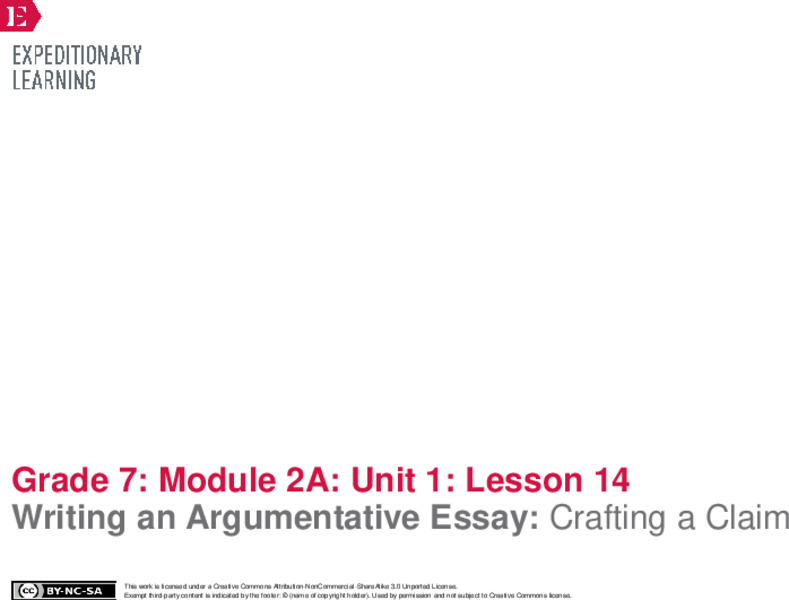 Writing an Argumentative Essay: Crafting a Claim Lesson Plan