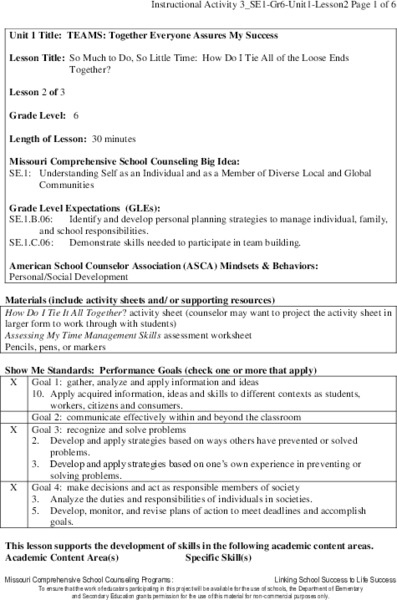 So Much to Do, So Little Time: How Do I Tie All of the Loose Ends Together? Lesson Plan