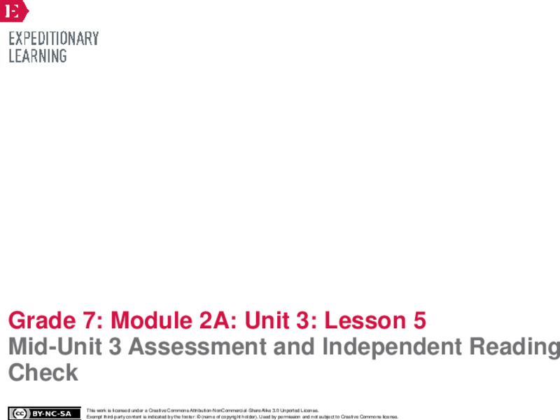 Mid-Unit 3 Assessment and Independent Reading Check Lesson Plan