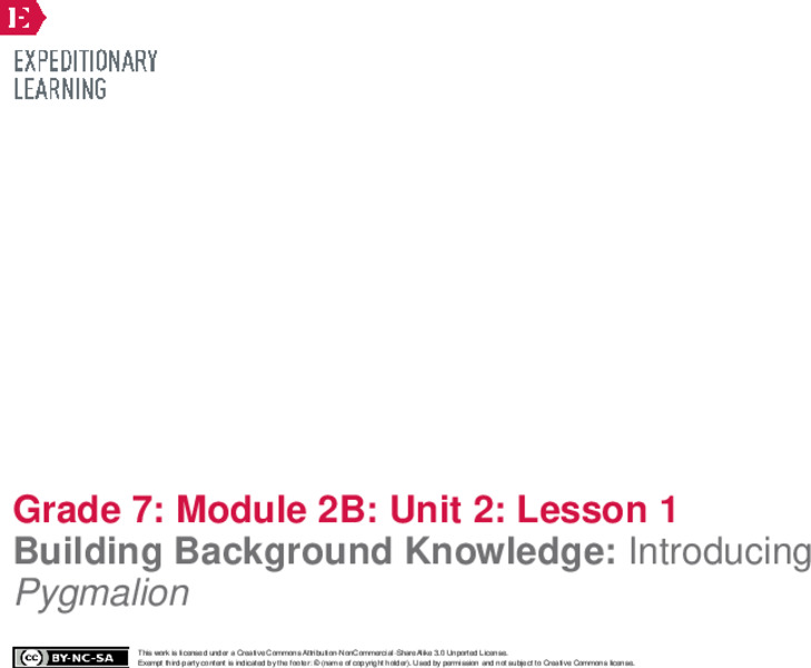 Building Background Knowledge: Introducing Pygmalion Lesson Plan