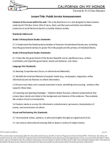 Public Service Announcement: Civic Responsibility Lesson Plan