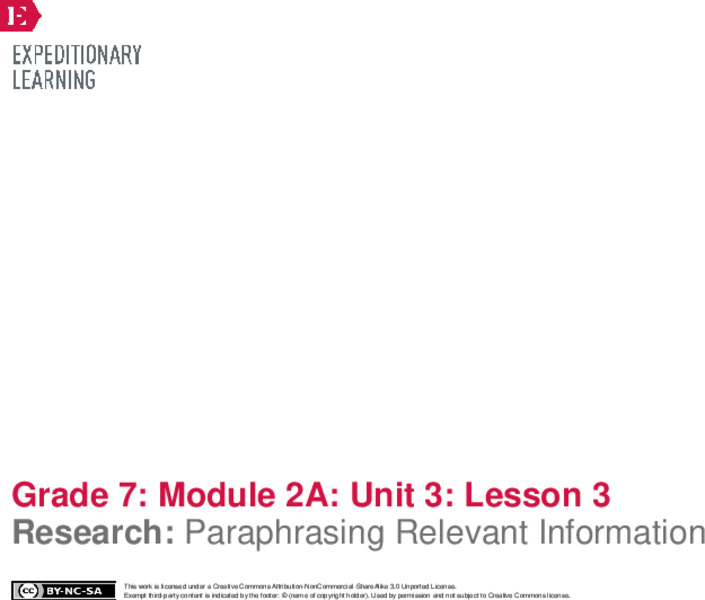 Research: Paraphrasing Relevant Information Lesson Plan