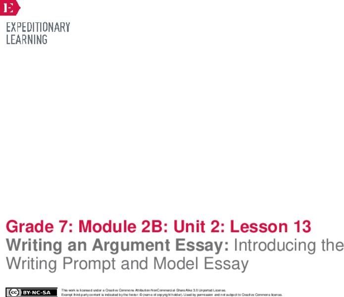 Writing an Argument Essay: Introducing the Writing Prompt and Model Essay Lesson Plan