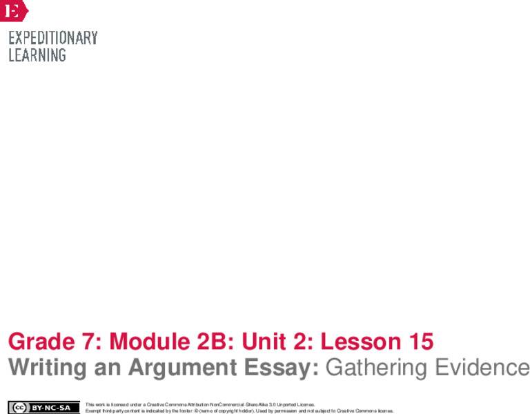 Writing an Argument Essay: Gathering Evidence Lesson Plan
