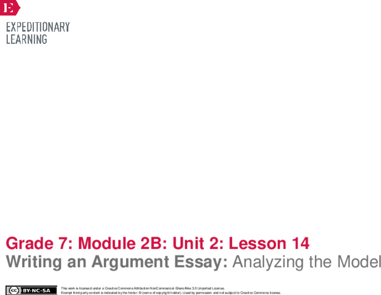 Writing an Argument Essay: Analyzing the Model Lesson Plan