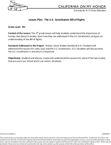 The U.S. Constitution Bill of Rights Lesson Plan