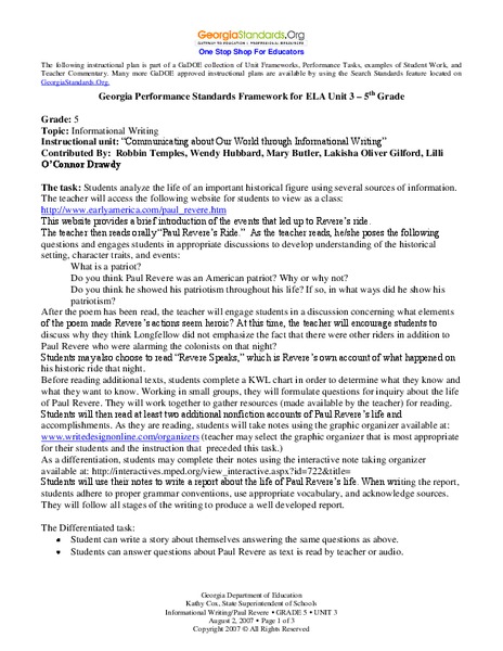 Informational Writing Lesson Plan