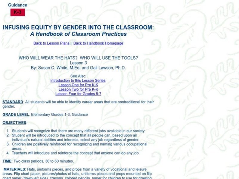 Infusing Equity By Gender Into the Classroom Lesson Plan