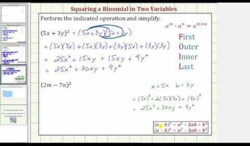 Squaring Binomial Expressions with Two Variables (Example) Instructional Video