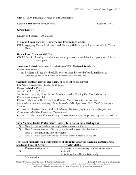 Information, Please! Lesson Plan