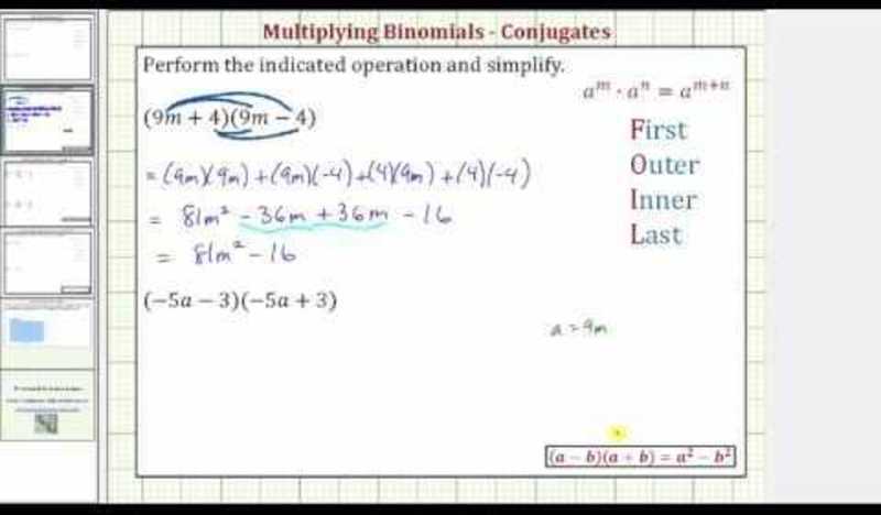 Multiplying Binomial Conjugates (Example) Instructional Video