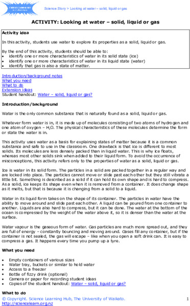 Looking at Water - Solid, Liquid, or Gas Activity