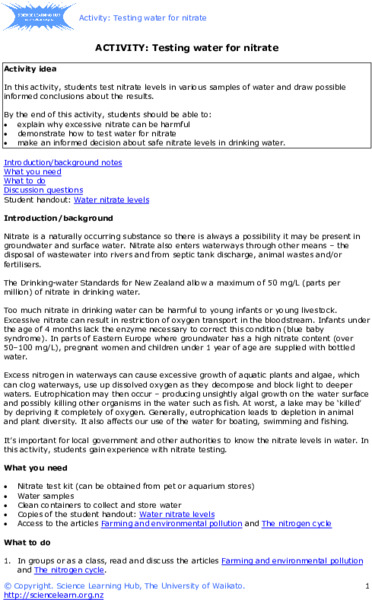 Testing Water for Nitrate Activity