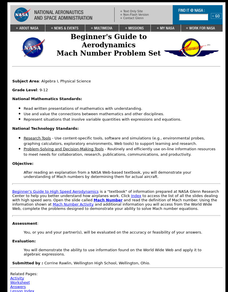 Mach Number Problem Set Lesson Plan
