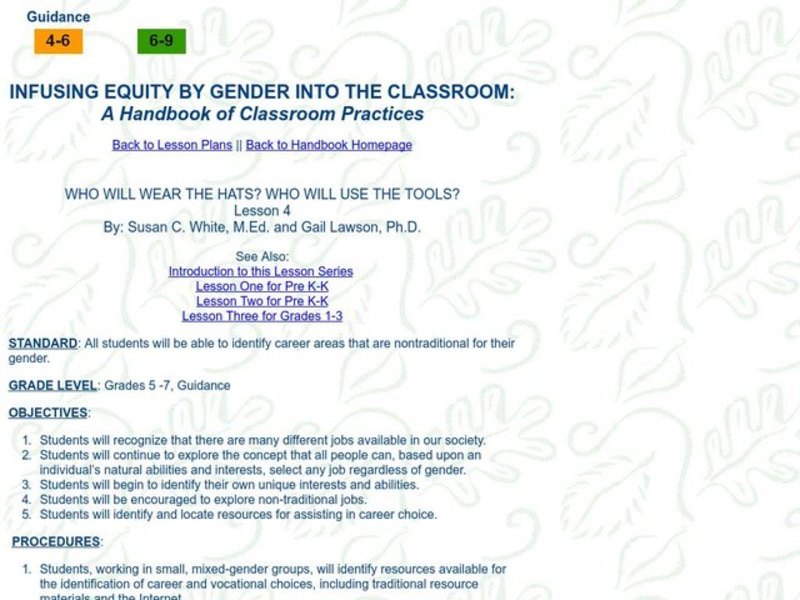 INFUSING EQUITY BY GENDER INTO THE CLASSROOM Lesson Plan