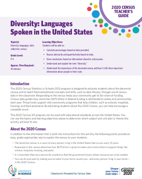 Diversity: Languages Spoken in the United States Activity