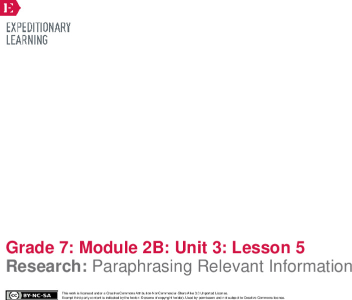 Research: Paraphrasing Relevant Information Lesson Plan