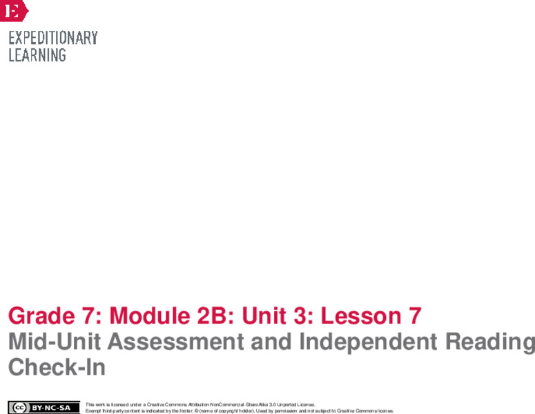 Mid-Unit Assessment and Independent Reading Check-In Lesson Plan