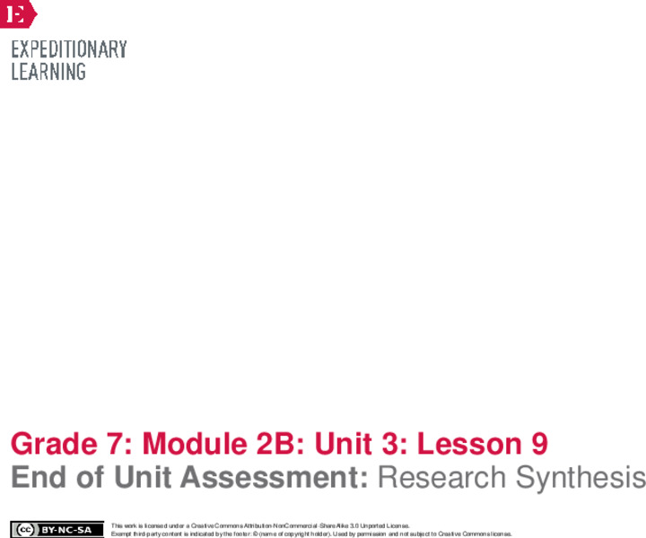 End of Unit Assessment: Research Synthesis Lesson Plan