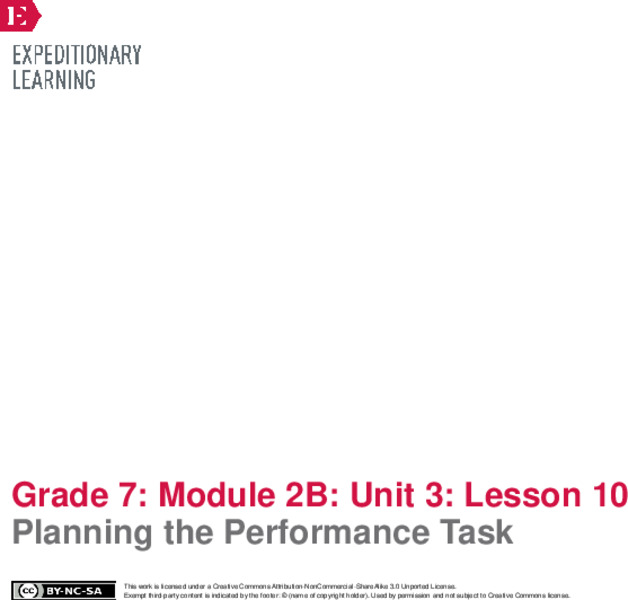 Planning the Performance Task Lesson Plan