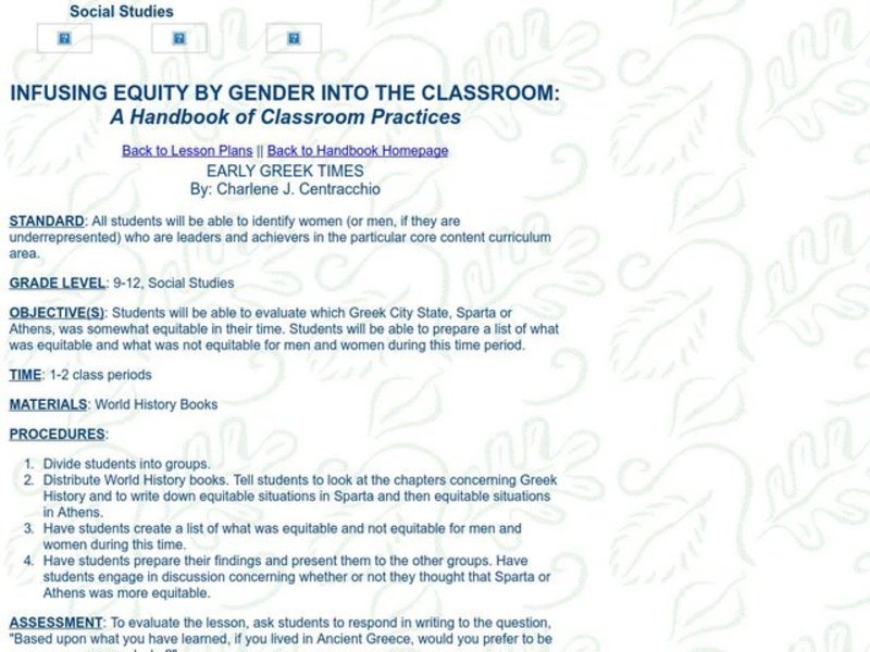 Infusing Equity by Gender Into the Classroom Lesson Plan