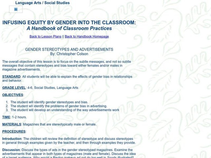 Infusing Equity by Gender into the Classroom Lesson Plan