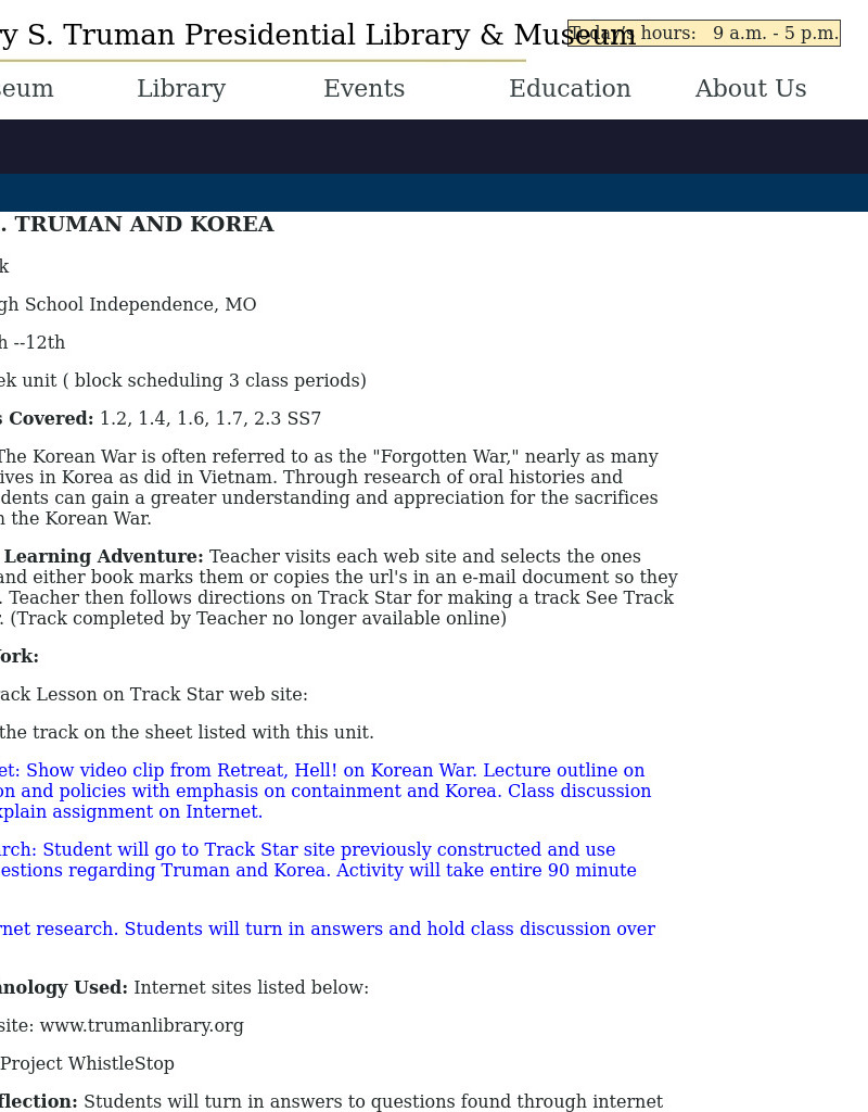 Harry S. Truman And Korea Lesson Plan