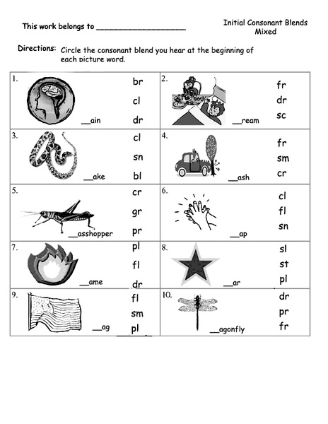 Initial Consonant Blends Worksheet