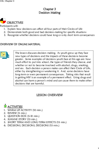 Chapter 3: Decision Making Lesson Plan
