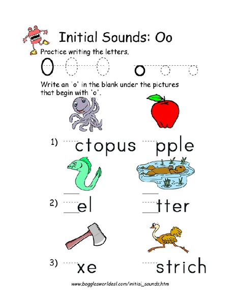 Initial Sounds: O Worksheet