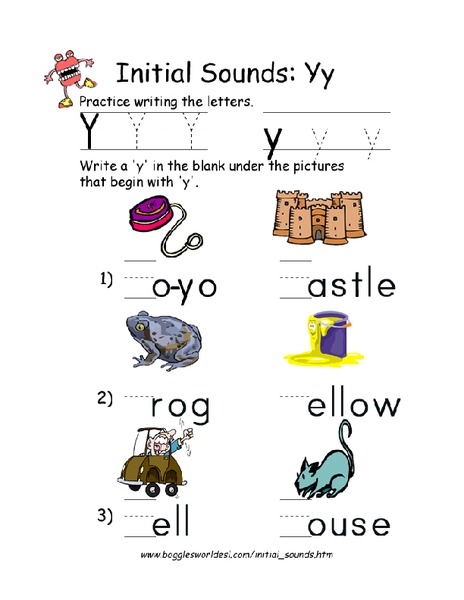 Initial Sounds: Y Worksheet