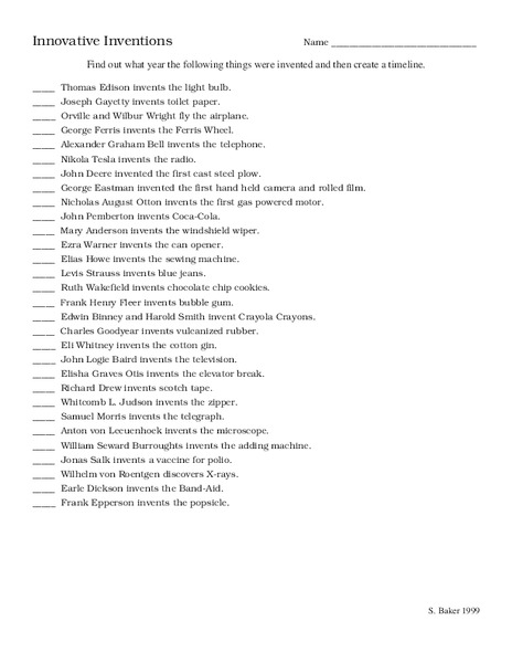 Innovative Inventions Worksheet