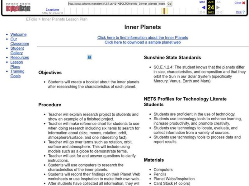 Inner Planets Lesson Plan