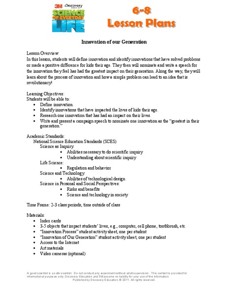 Innovation of Our Generation Lesson Plan