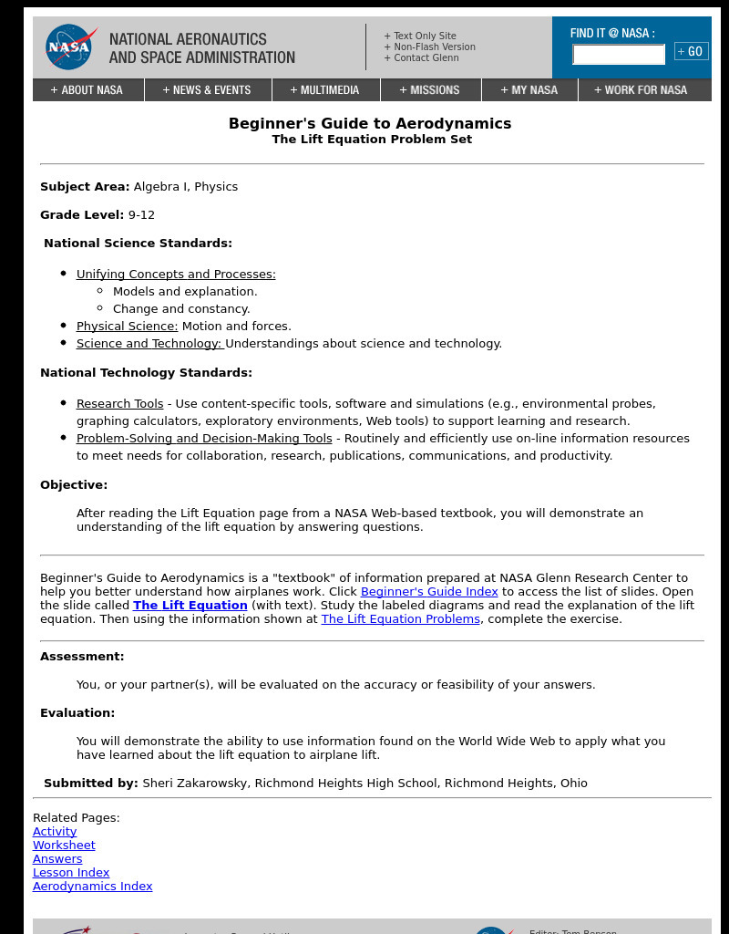 The Lift Equation Problem Set Lesson Plan