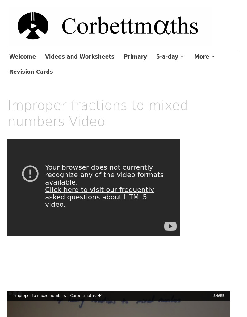 Improper Fractions to Mixed Numbers Instructional Video