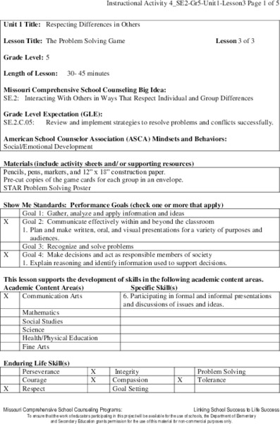 The Problem Solving Game Lesson Plan
