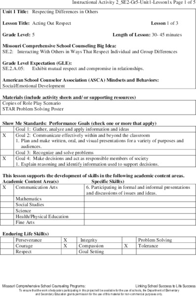 Acting Out Respect Lesson Plan