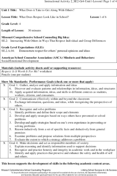 What Does Respect Look Like in School? Lesson Plan