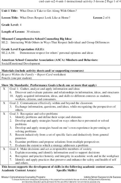 What Does Respect Look Like at Home? Lesson Plan