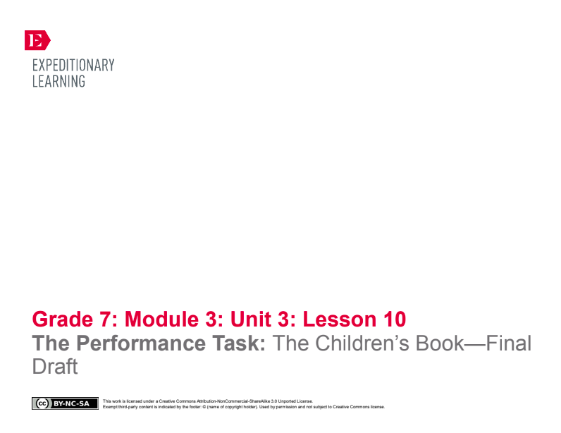 The Performance Task: The Children’s Book—Final Draft Lesson Plan