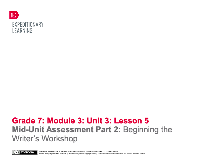 Mid-Unit Assessment Part 2: Beginning the Writer’s Workshop Lesson Plan
