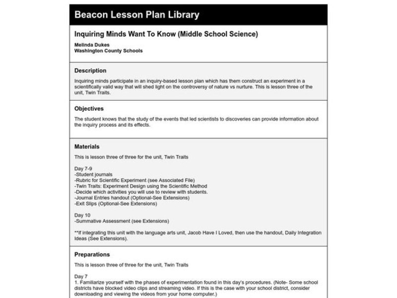 Inquiring Minds Want To Know Lesson Plan