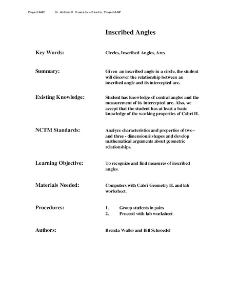 Inscribed Angles Lesson Plan