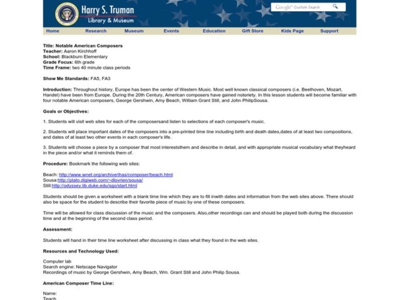 Notable American Composers Lesson Plan