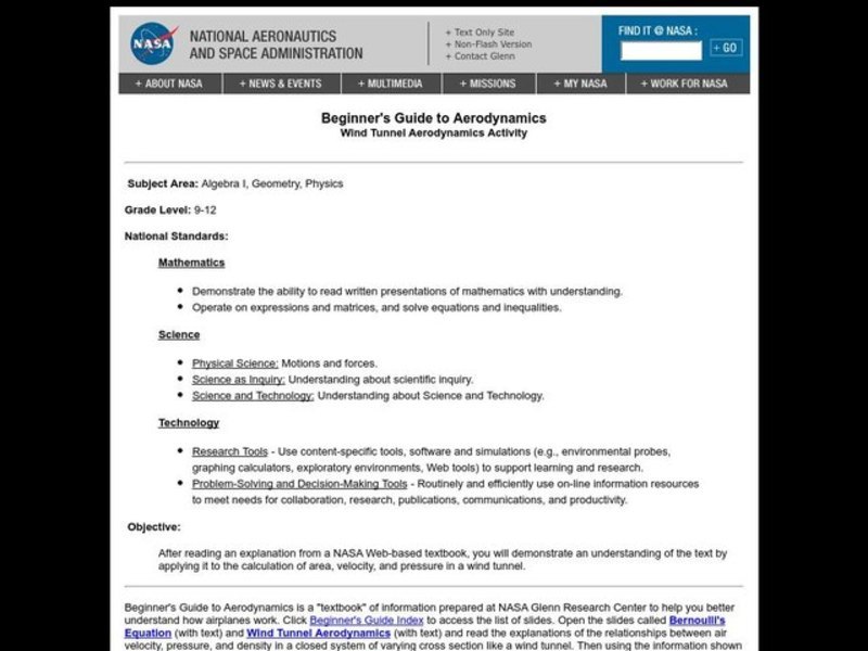 Wind Tunnel Aerodynamics Problem Set Lesson Plan