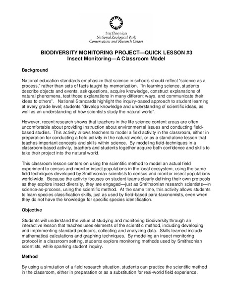 Insect Monitoring Lesson Plan