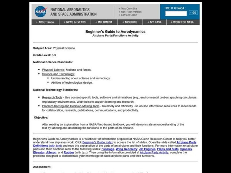 Airplane Parts/Functions Problem Sets Lesson Plan