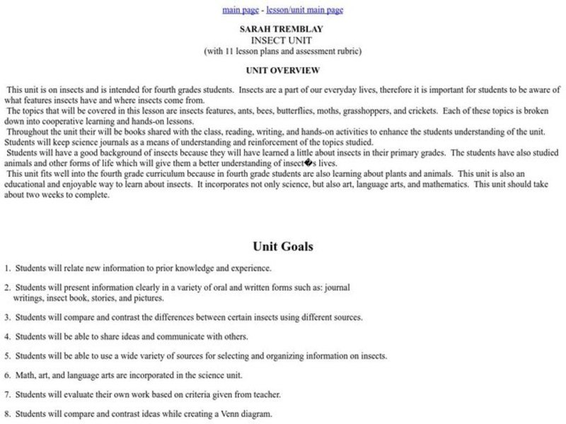 Insect Unit Lesson Plan
